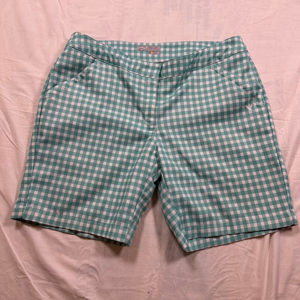 Callaway Opti-Dri Gingham Golf Shorts Green White Women's Size 6